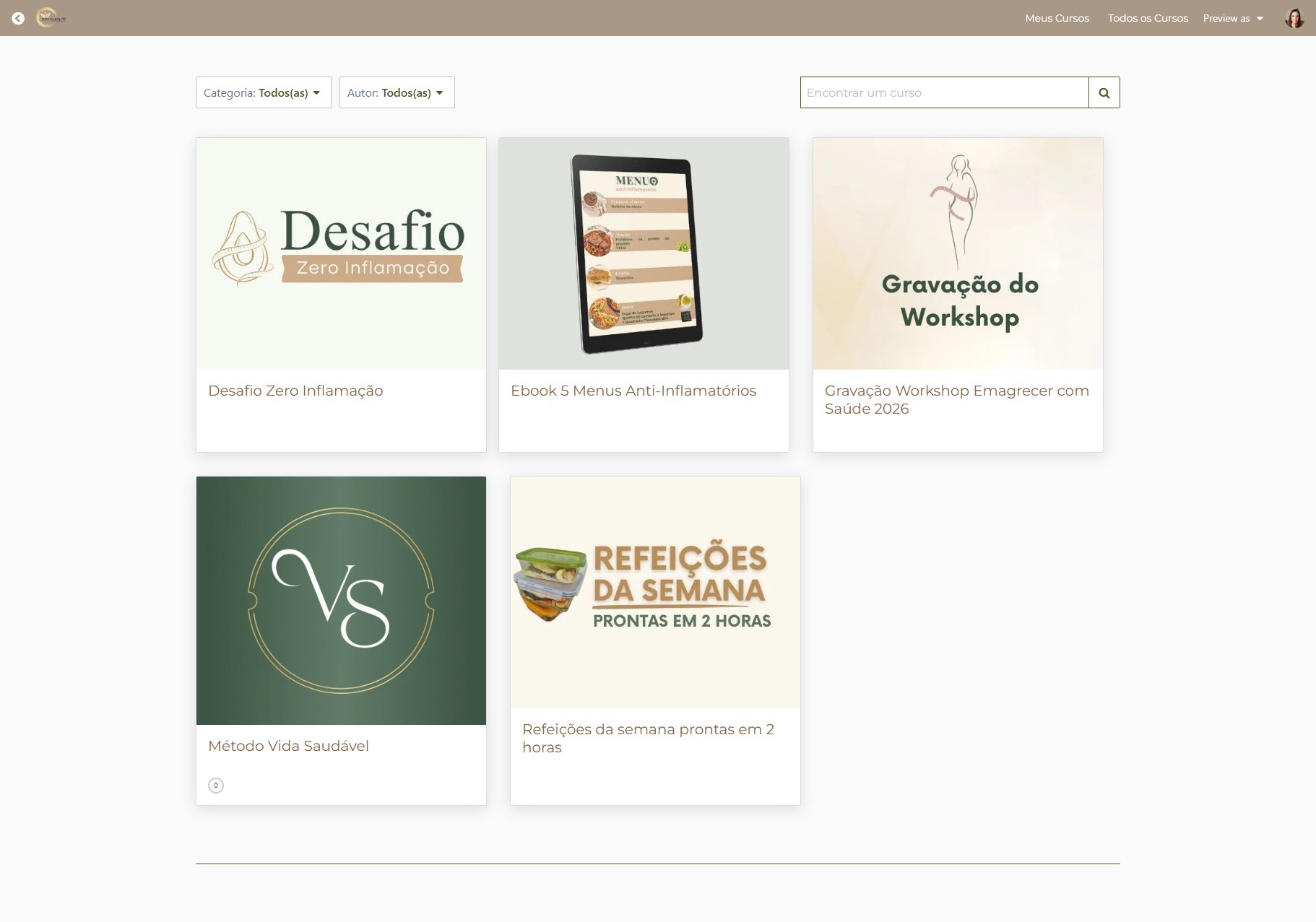 Área de cursos plataforma Comunidade Rita Parente - desktop