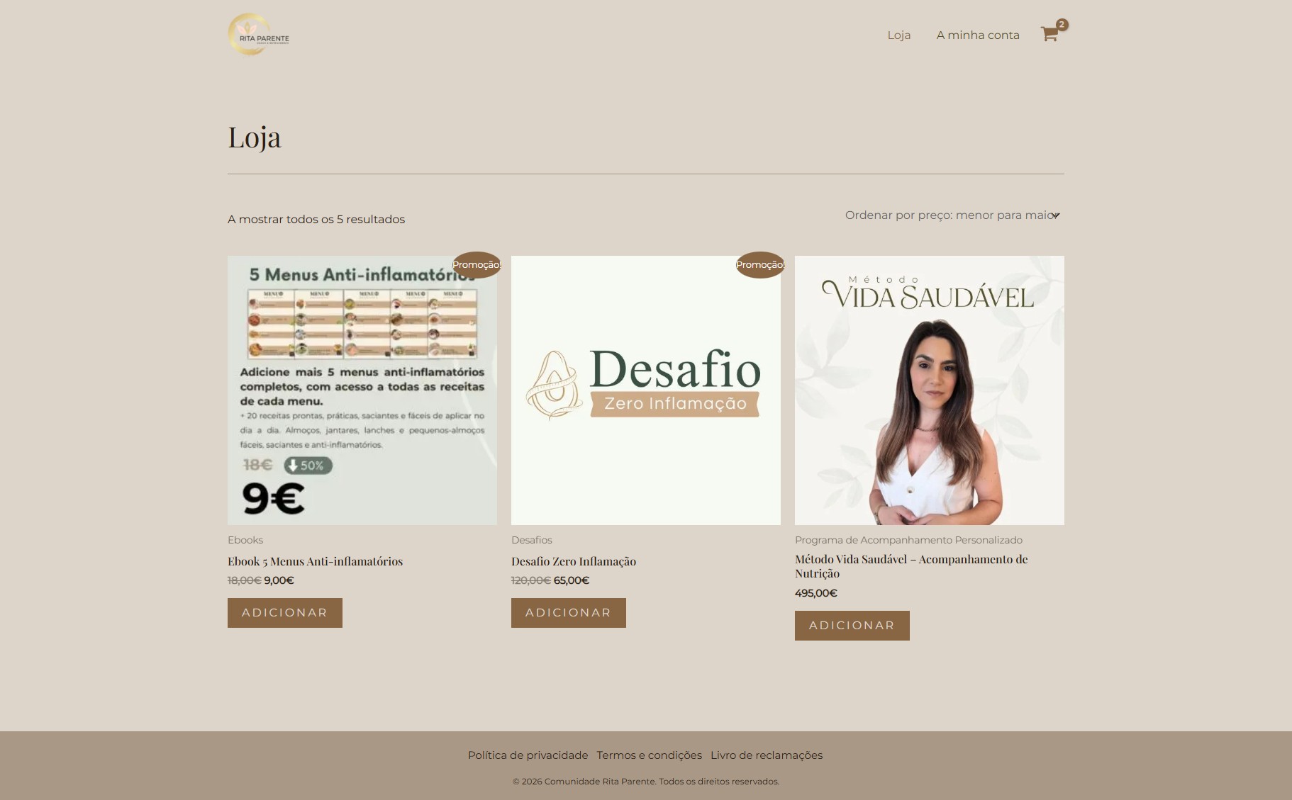 página da loja da plataforma Comunidade Rita Parente - desktop